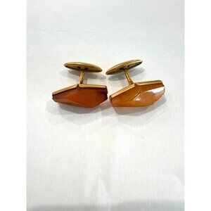 Vintage Soviet Amber Cufflinks Diamond-shaped